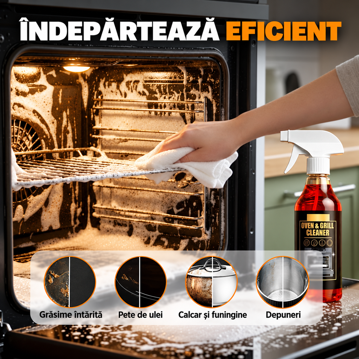 Spray spumant pentru curățarea cuptorului de bucătărie